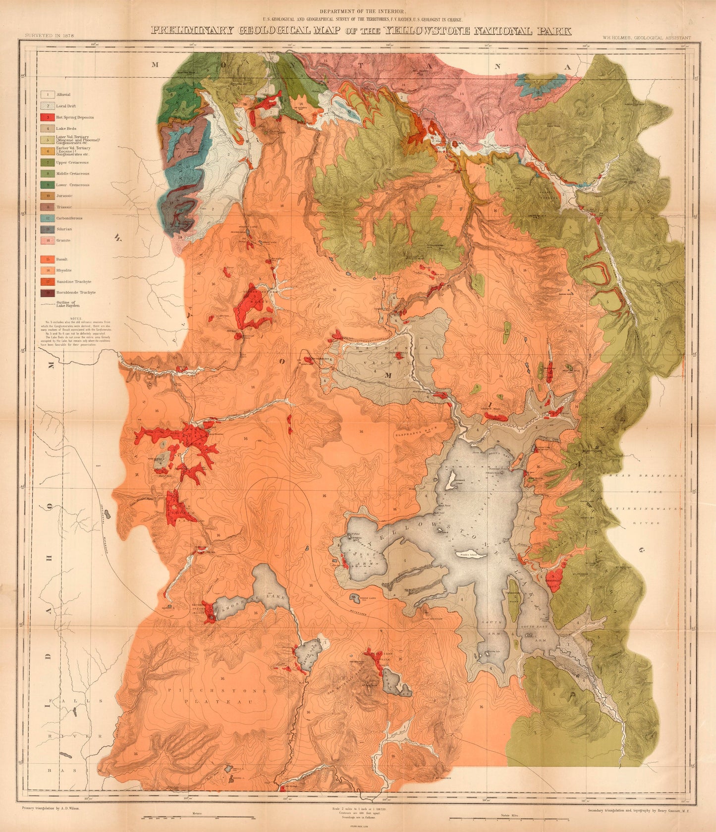 1878 Preliminary Geological Map of the Yellowstone National Park