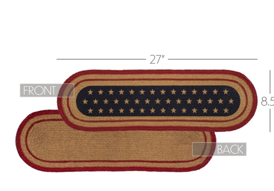 #34064 Liberty Stars Flag Jute Stair Tread Oval 8.5x27In