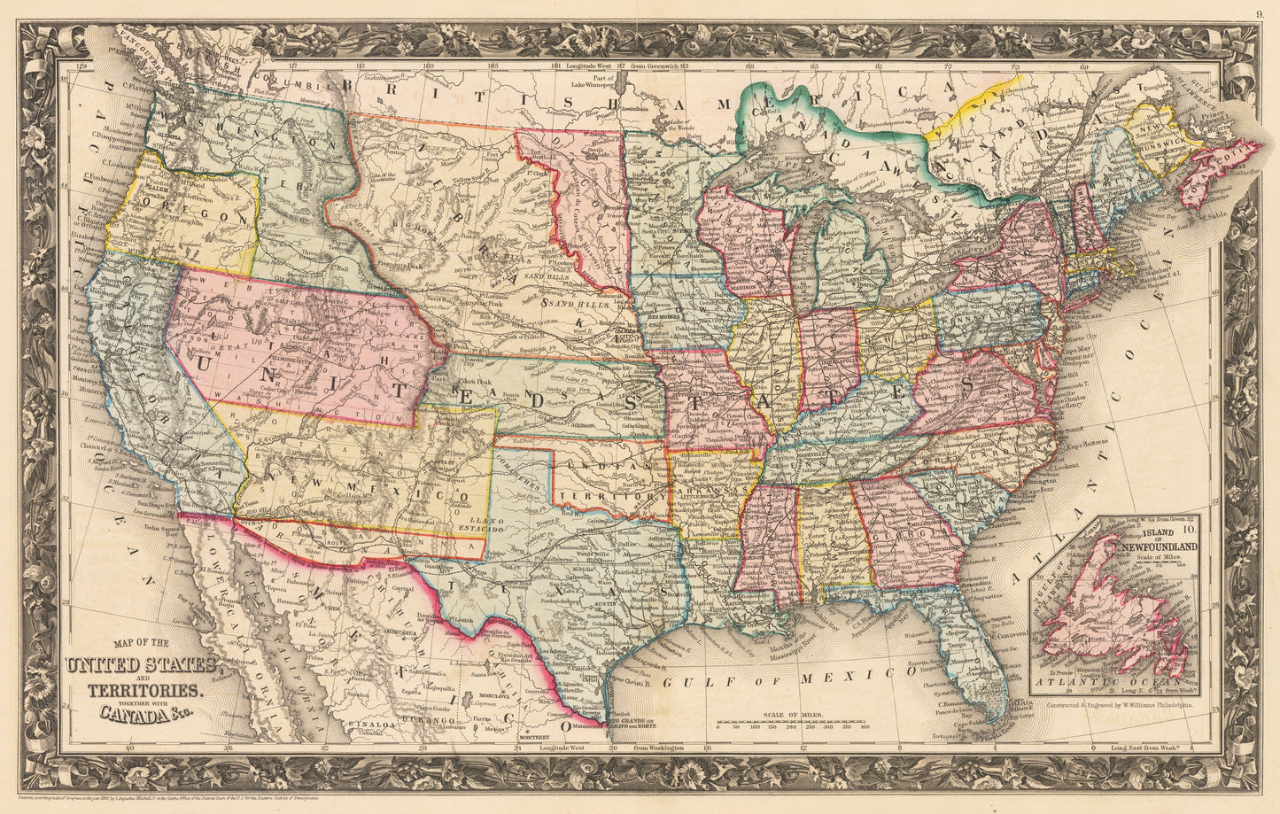 1861 Map of the United States and Territories together with Canada &c.