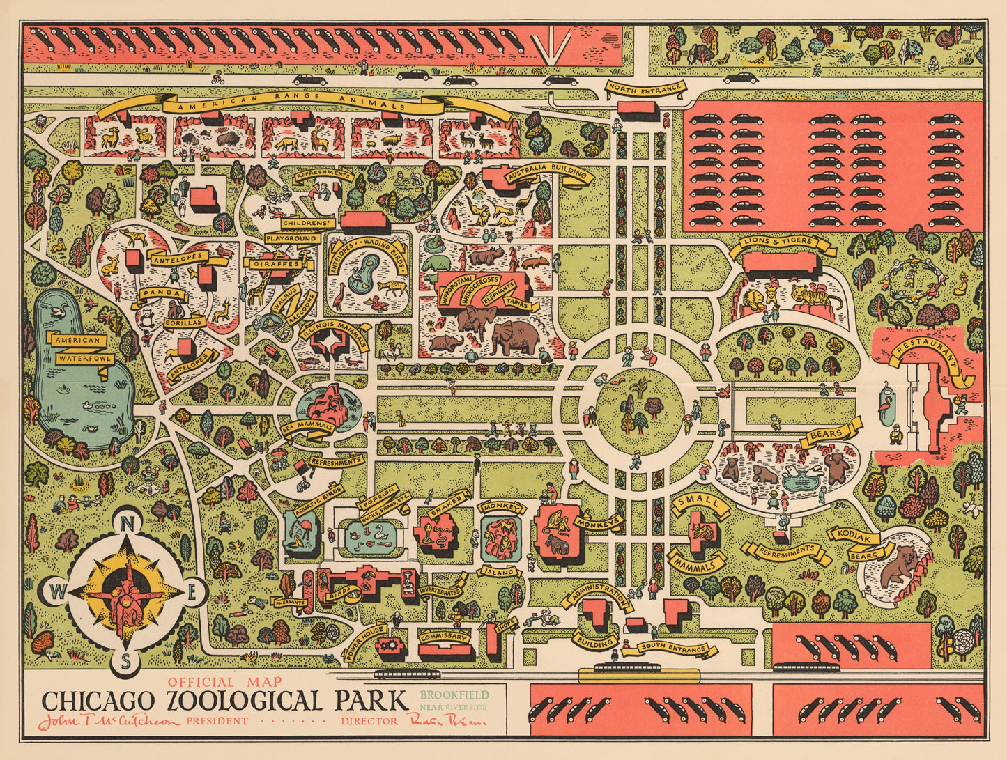 1948 Official Map Chicago Zoological Park