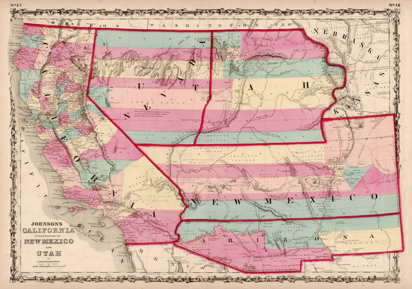 1862 Johnson's California, Territories of New Mexico and Utah