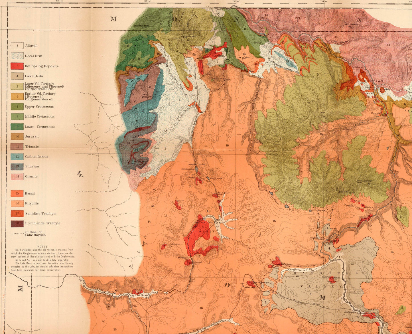 1878 Preliminary Geological Map of the Yellowstone National Park