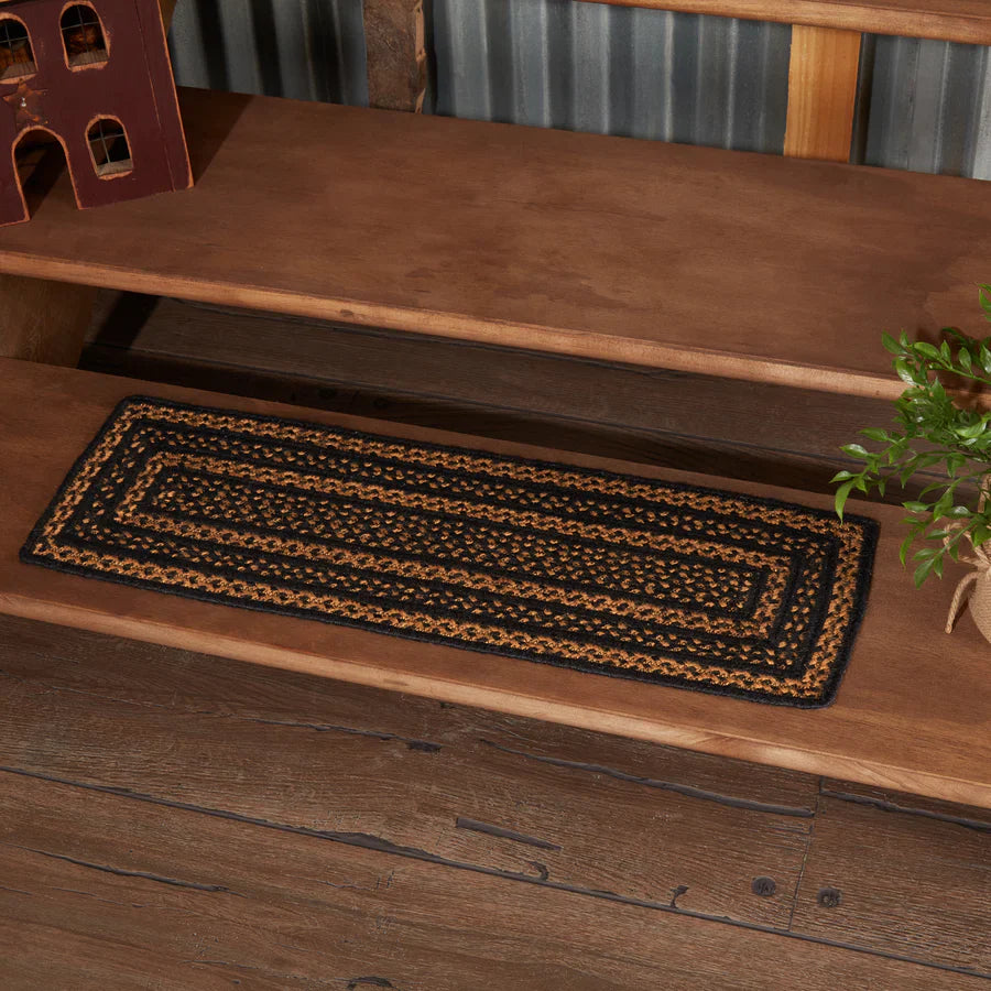 #27616  Black & Tan Jute Stair Tread/Table Runner- Rectangle  8.5x27In
