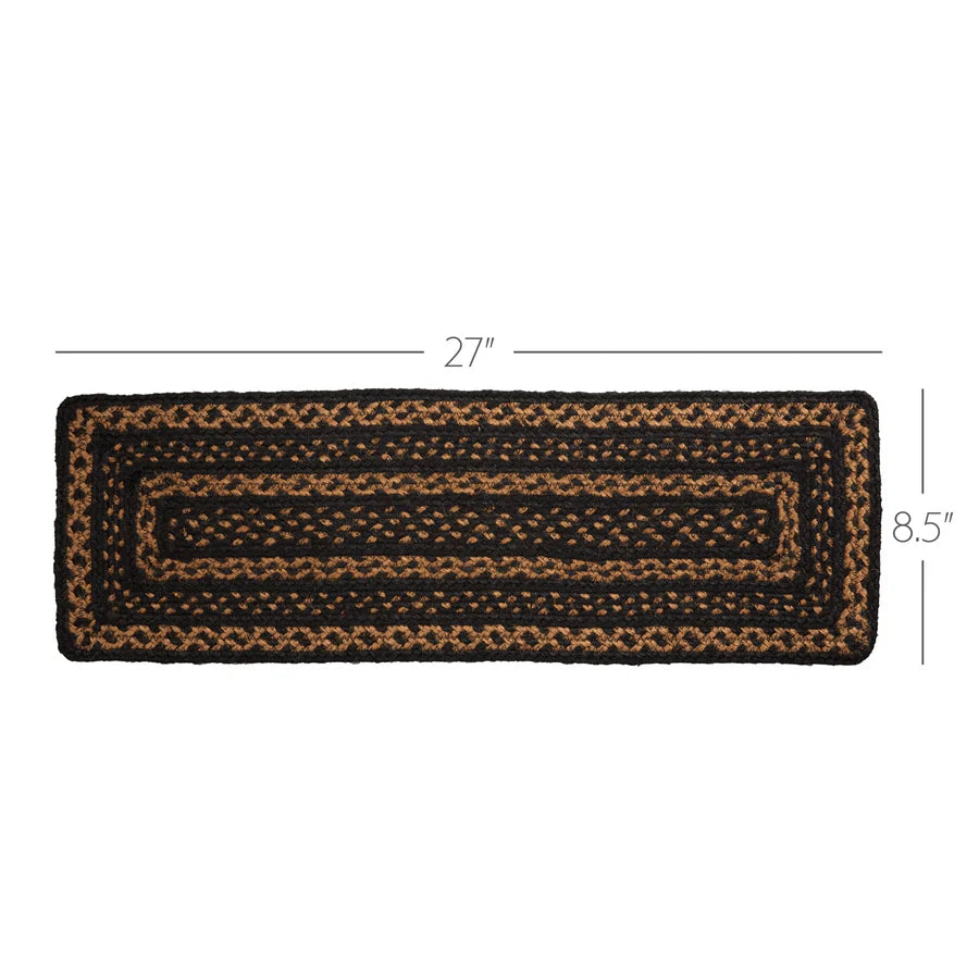 #27616  Black & Tan Jute Stair Tread/Table Runner- Rectangle  8.5x27In