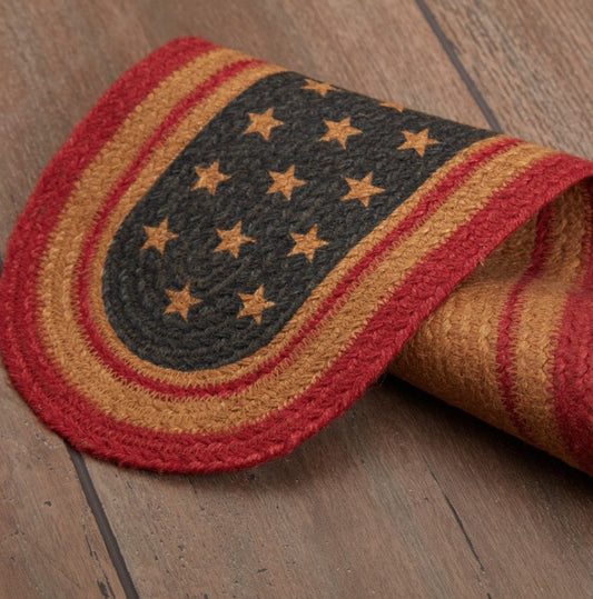 #34064 Liberty Stars Flag Jute Stair Tread Oval 8.5x27In